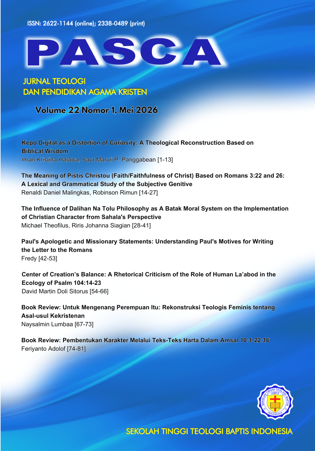 					View Vol. 22 No. 1 (2026): PASCA: Jurnal Teologi dan Pendidikan Agama Kristen
				